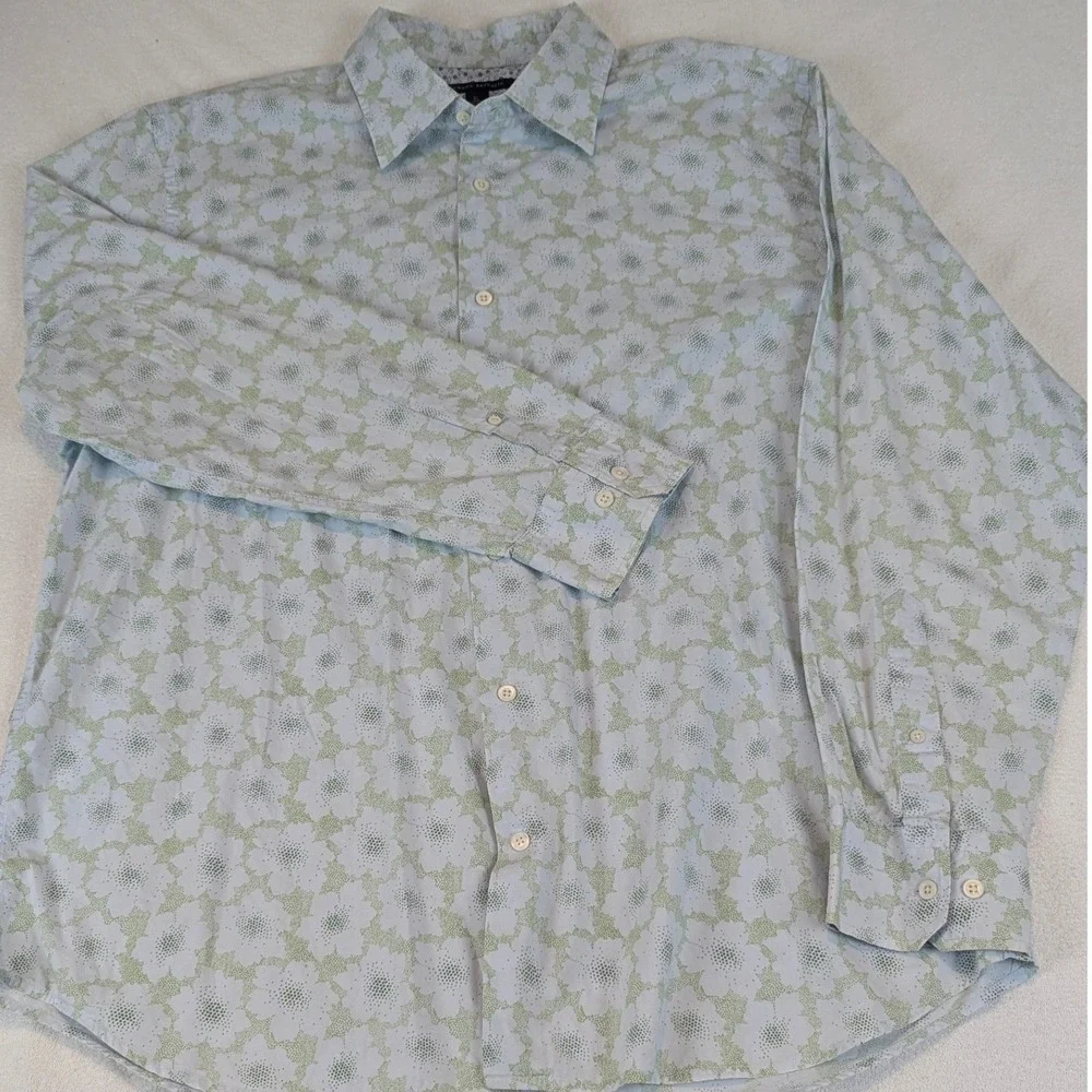 Banana Republic Mens XL Long Sleeve Button Down Shirt Floral Print Lt Blue Green